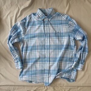 Vineyard Vines Men’s Blue White Plaid Button Down Shirt Whale Logo Casual Size L
